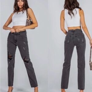 Princess Polly Charcoal Distressed Straight Leg Jeans